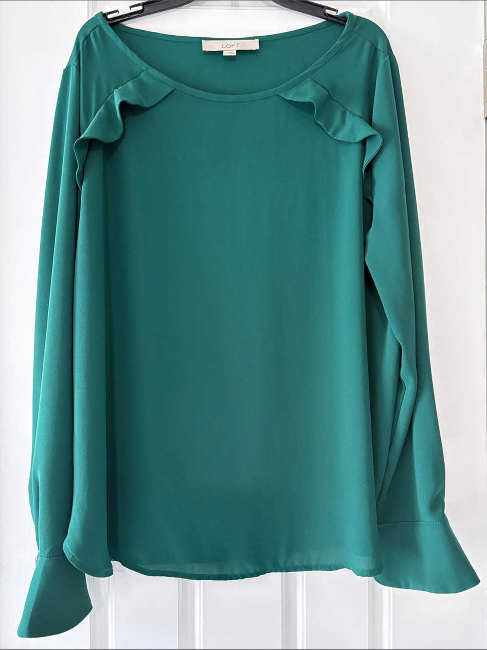 LOFT Green Ruffle-Trim Blouse
